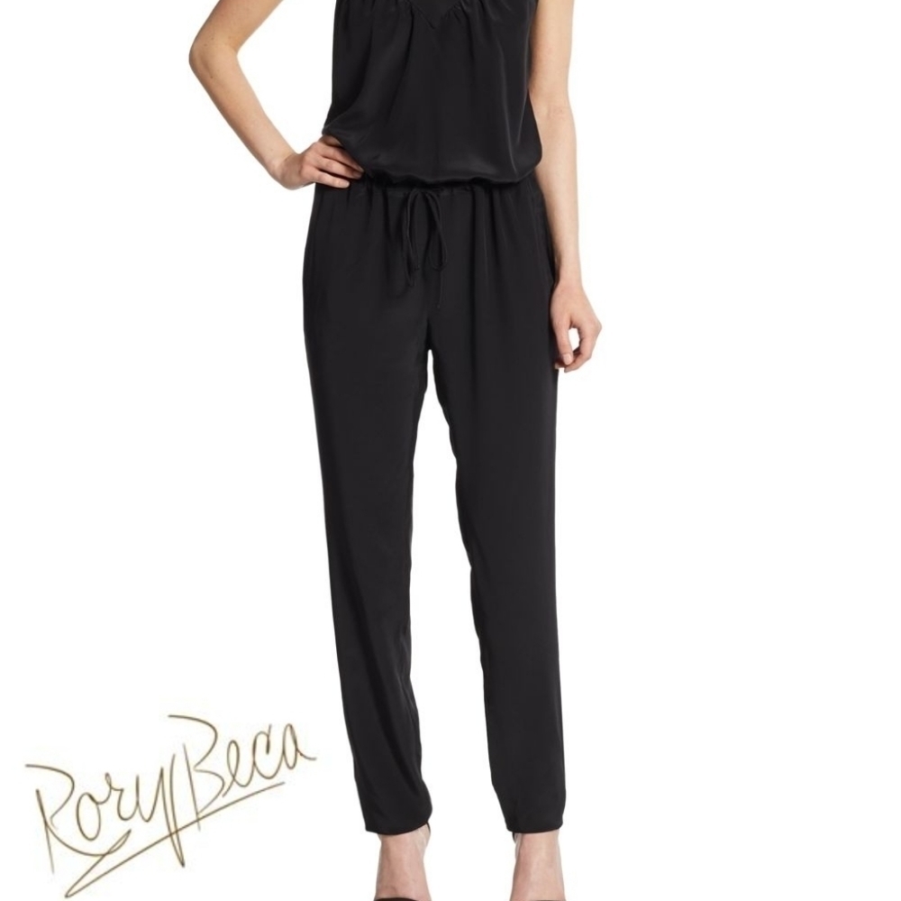Rory BECA 100% Silk Notch Collar Lapel Jumpsuit In Black Sz XS